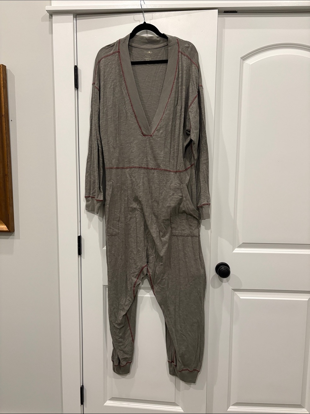 NATURAL LIFE gray Jumpsuit with Rust Contrast Stitching